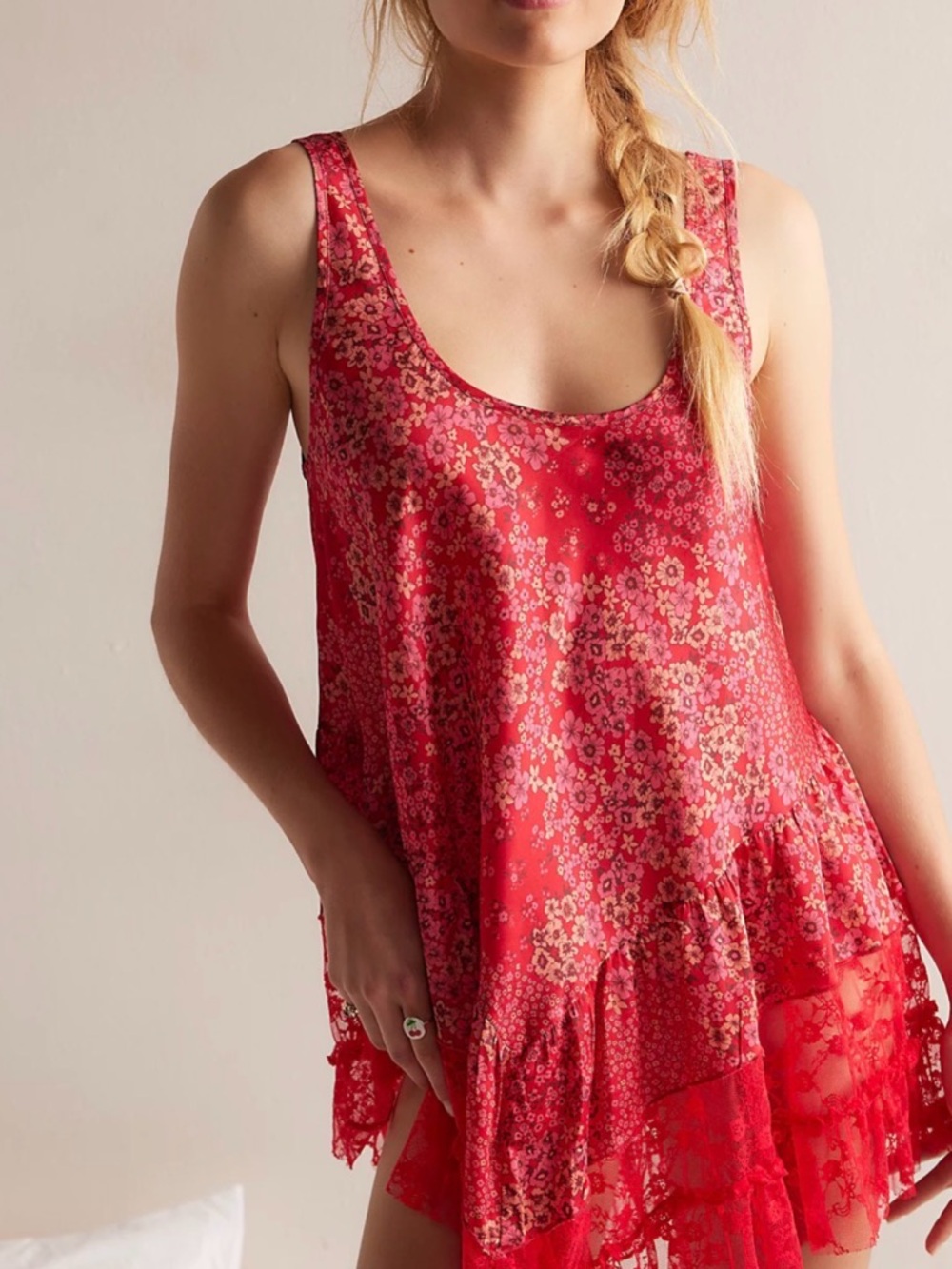Free People Women’s Intimately Young and in Love Mini Slip Poppy w Flowers M